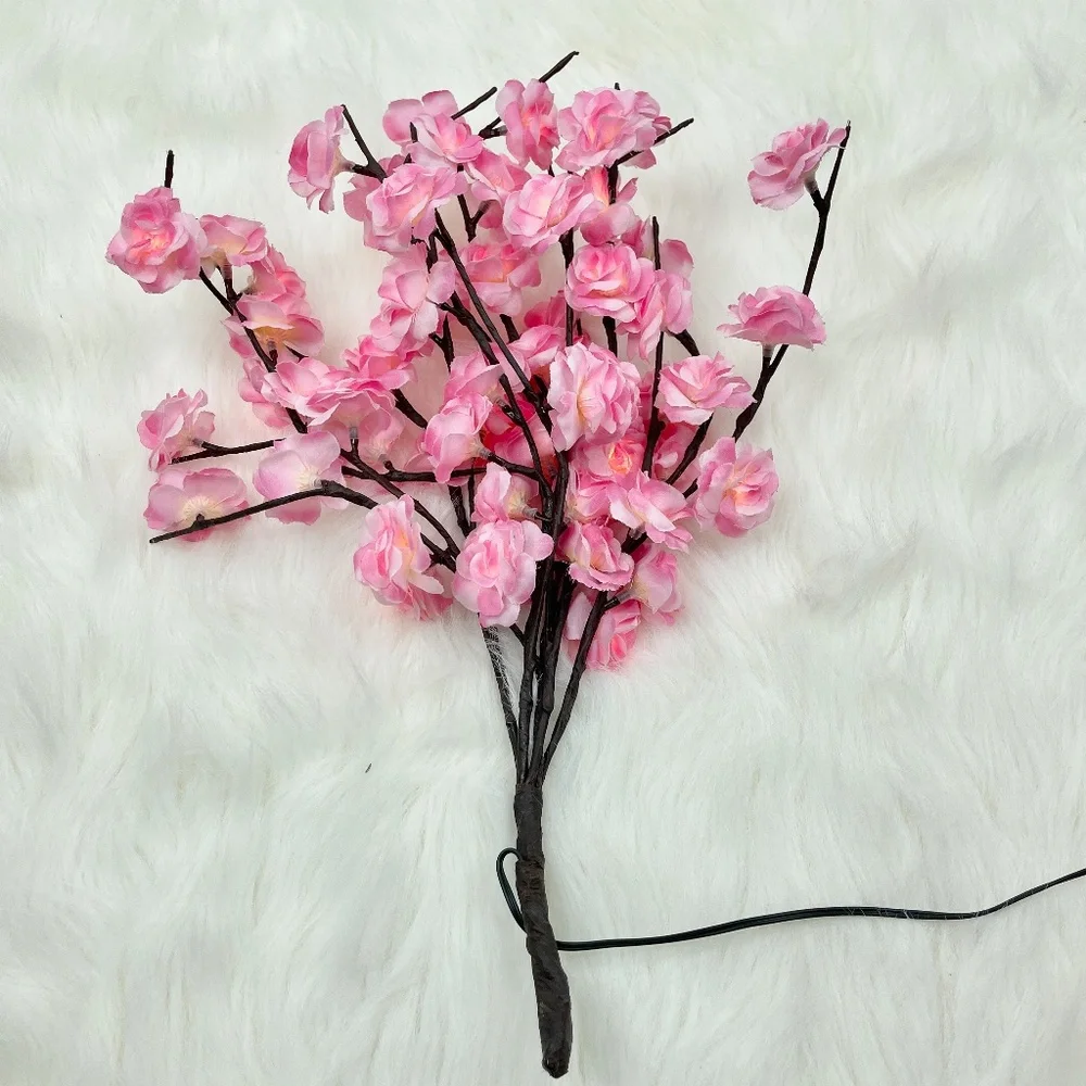 🌸 Vintage Pink Cherry Blossom Lighted Branch – Plug-In Floral Decor – 12”